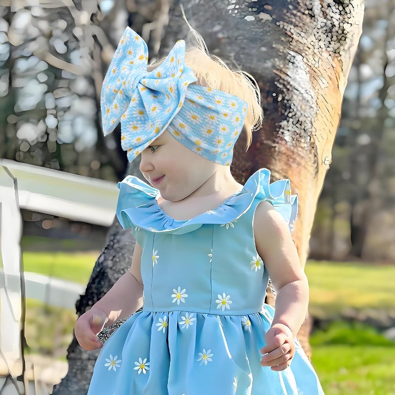 ONENINEDREAM Daisy Baby Bow for Girls Blue Headbands for Baby Girl Hair Bow Accessories Summer Outfits for Infants Toddlers Hair Accessory - Image 2
